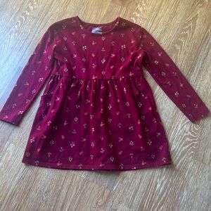 Cat & Jack, girls, burgundy floral, long sleeve dress with pockets small 6/7